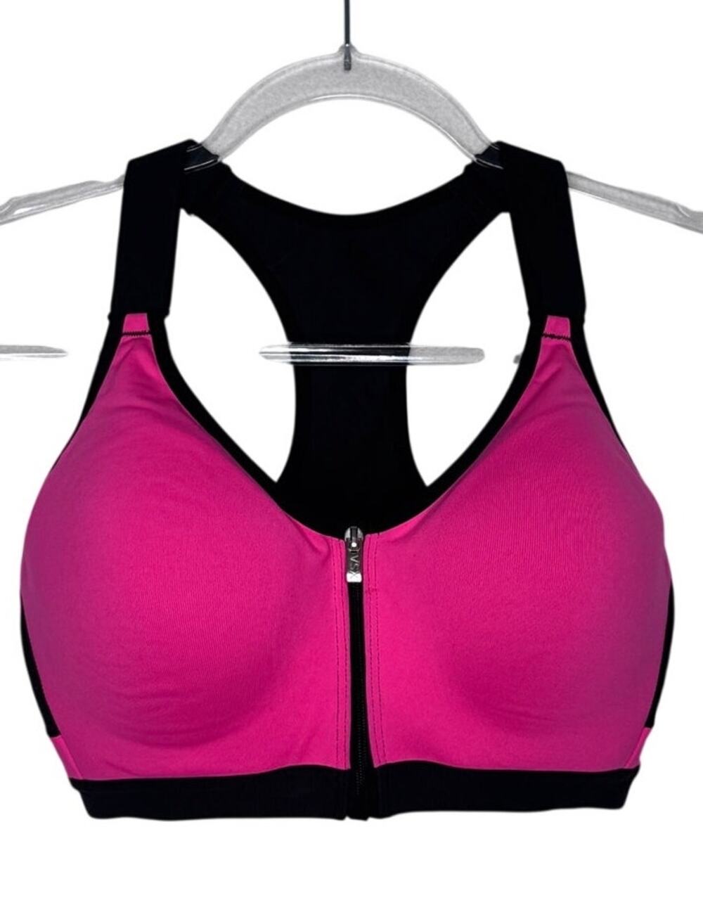 Vintage Y2K VSX Sport Neon Pink Black Front Zip Racerback Sports Bra 32DD